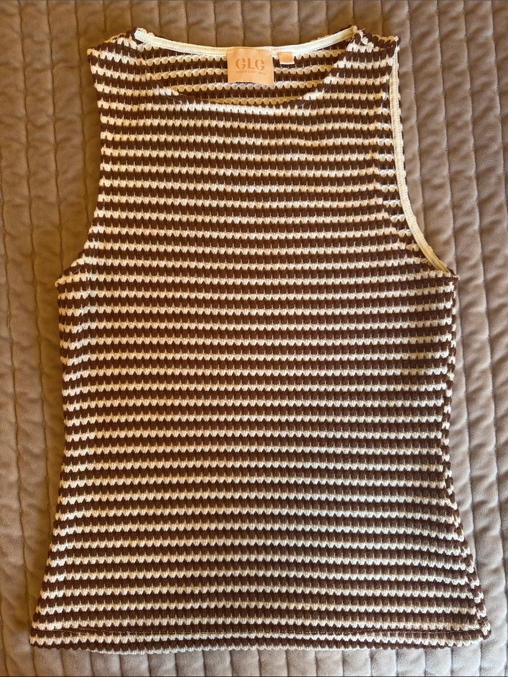 LG Brown & Cream Striped Knit Tank